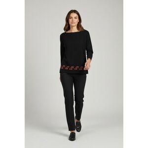 Vtg Nicole Studio New York Blouse Womens Black Embroidered 14 Top‎ Boho Artsy
